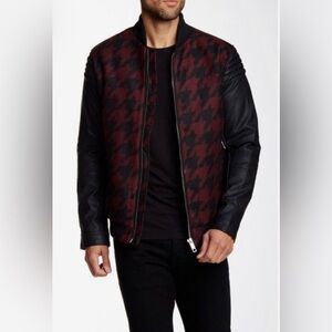 Antony Morato houndstooth bomber with faux leather sleeve